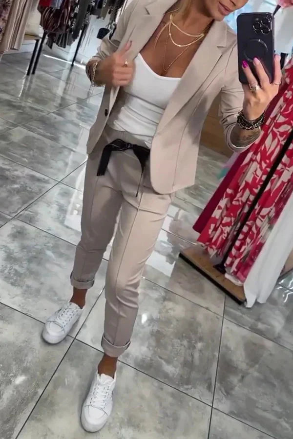 Flowy blazer jogger chic set for women -14