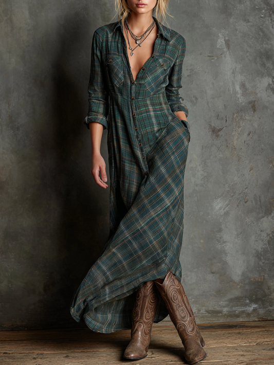 Plaid maxi dress shirt for women | Liora -1