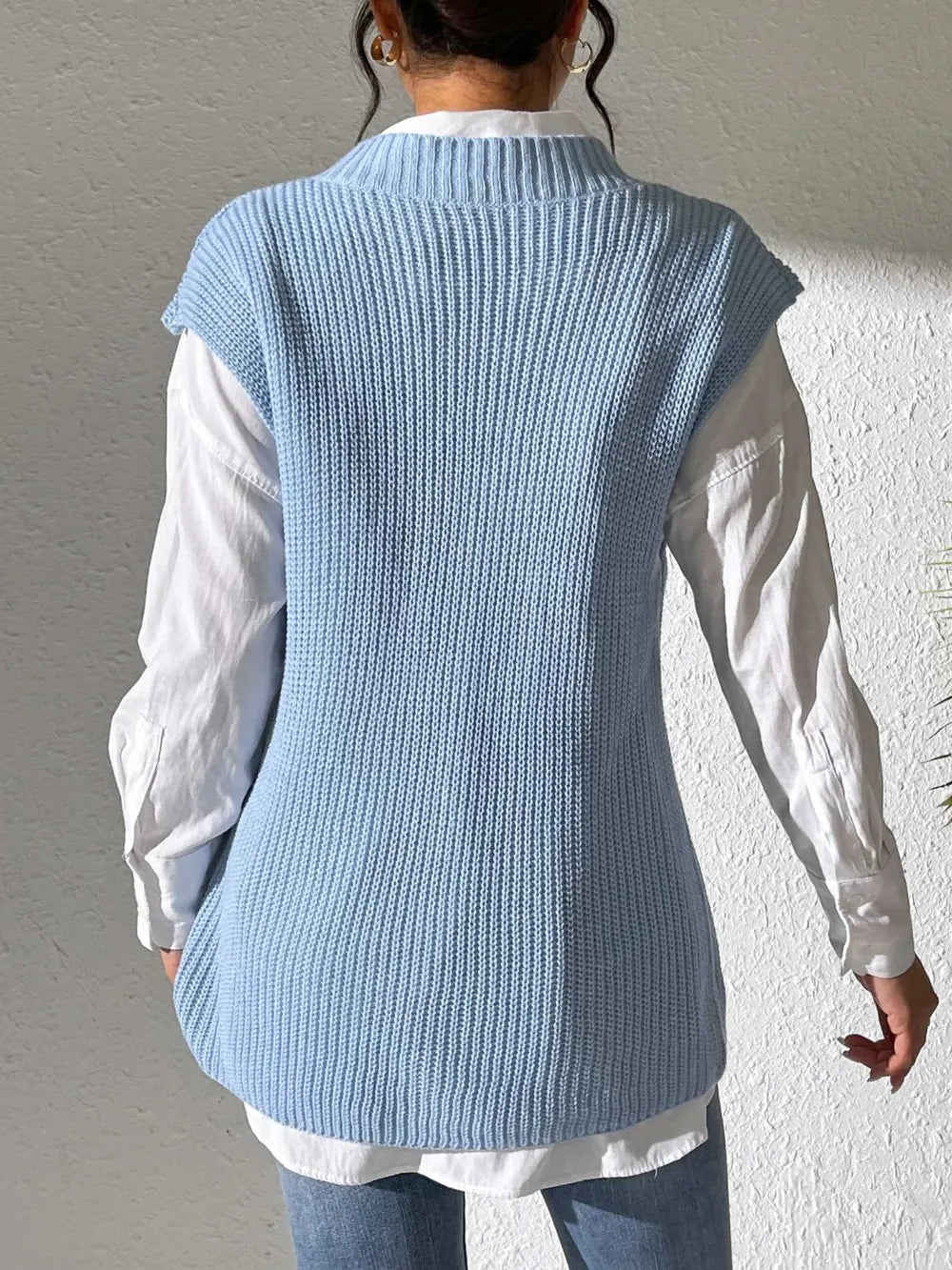 Knit sweater sleeveless V-neck vest for women -5