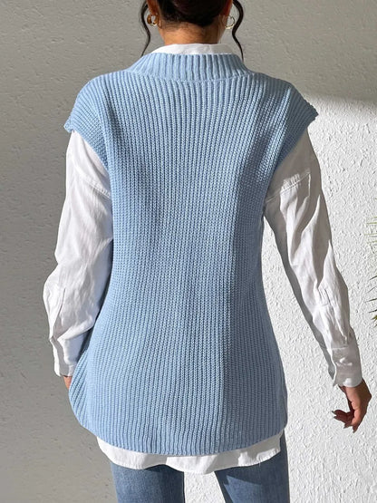 Knit sweater sleeveless V-neck vest for women -5