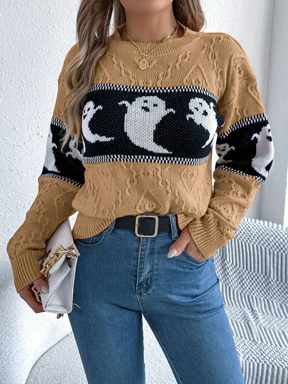 Soft halloweknite sweater for women | Sweater with patterns of dessins animes mignons -17