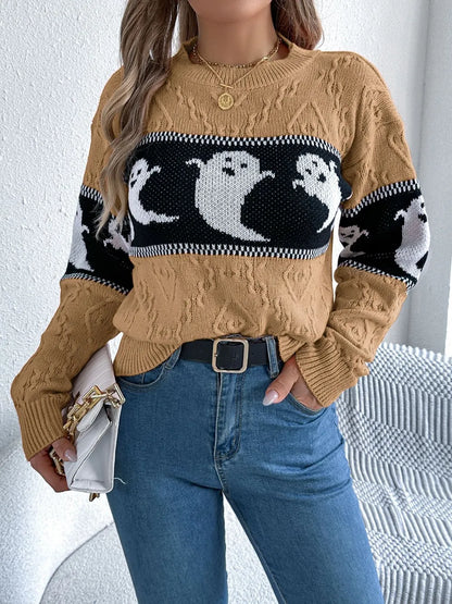 Soft halloweknite sweater for women | Sweater with patterns of dessins animes mignons -17