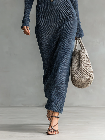 Slim hooded maxi clean silhouette dress for women | Elowen -3