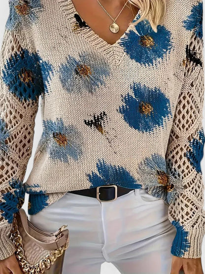 Elegant floral pattern sweater for women | Marivelle -6