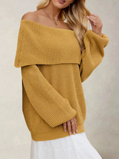 Knit shoulders off-shoulders oversized sweater for women | Caprice -10