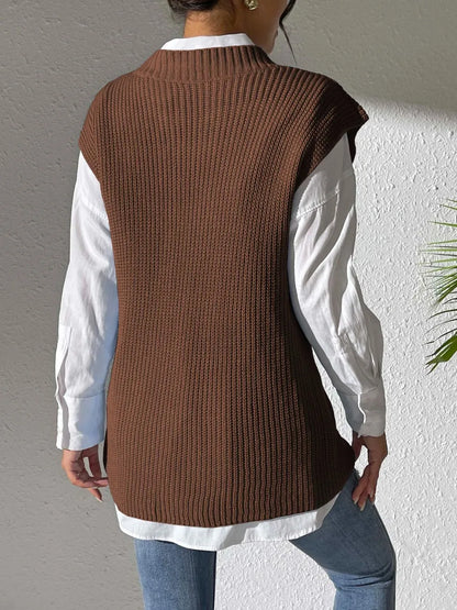Knit sweater sleeveless V-neck vest for women -2