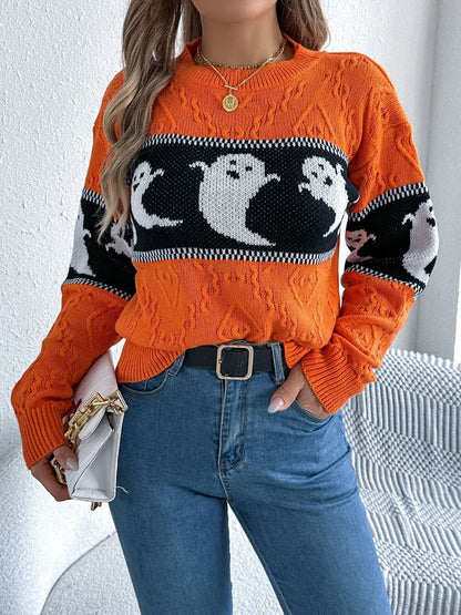 Soft halloweknite sweater for women | Sweater with patterns of dessins animes mignons -1