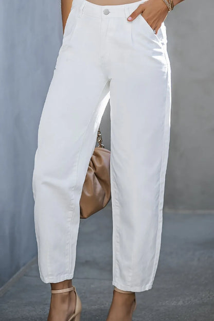 Straight high-waisted trousers for women | Jeans blanc -3
