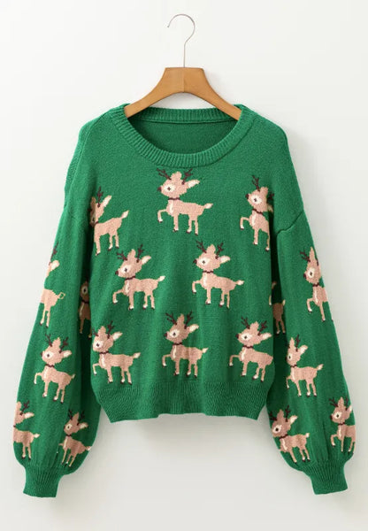 Christmas knit long-sleeve pattern renne sweater for women -5