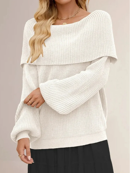 Knit shoulders off-shoulders oversized sweater for women | Caprice -1