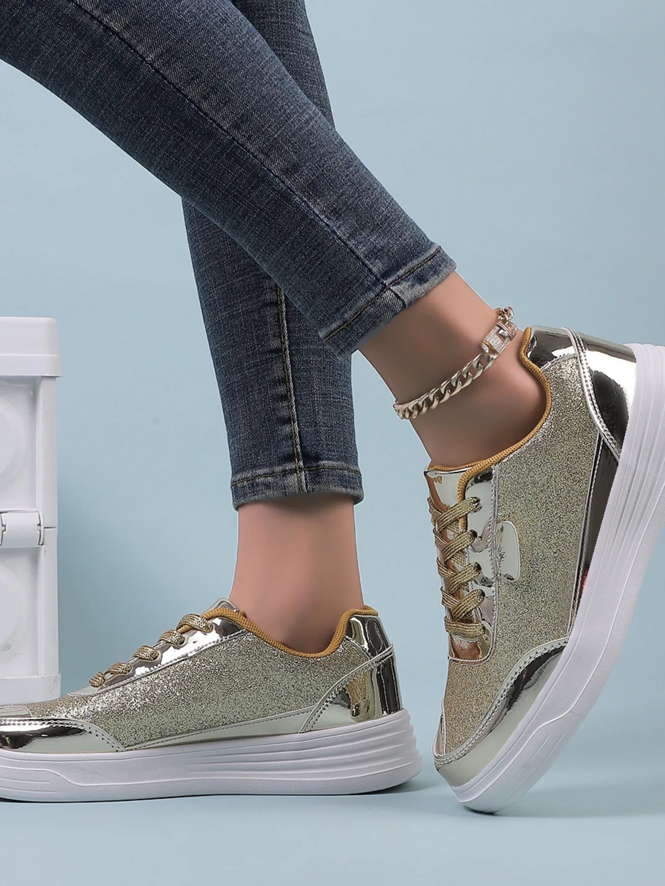 Walking platform casual shoes metallisees sneakers for women | Carine -11