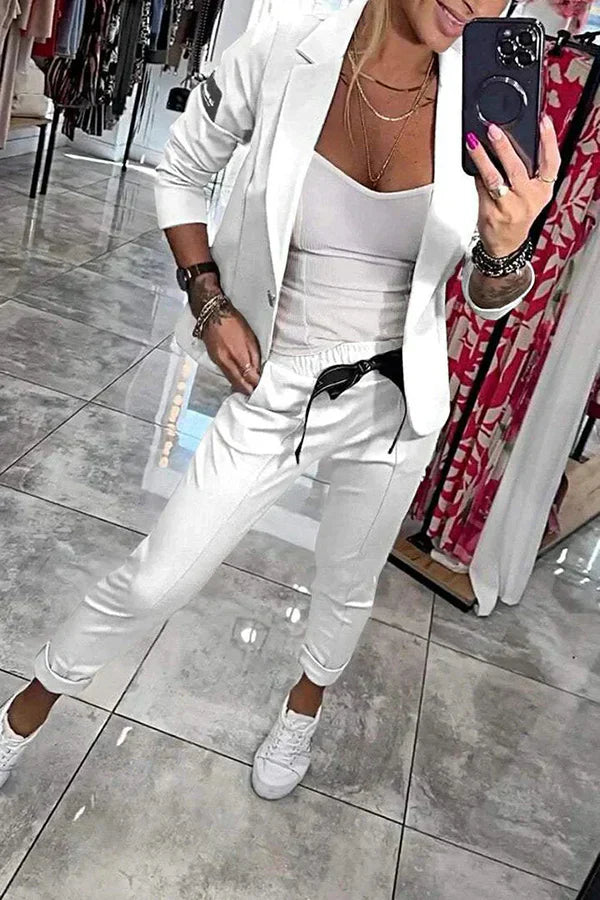 Flowy blazer jogger chic set for women -15