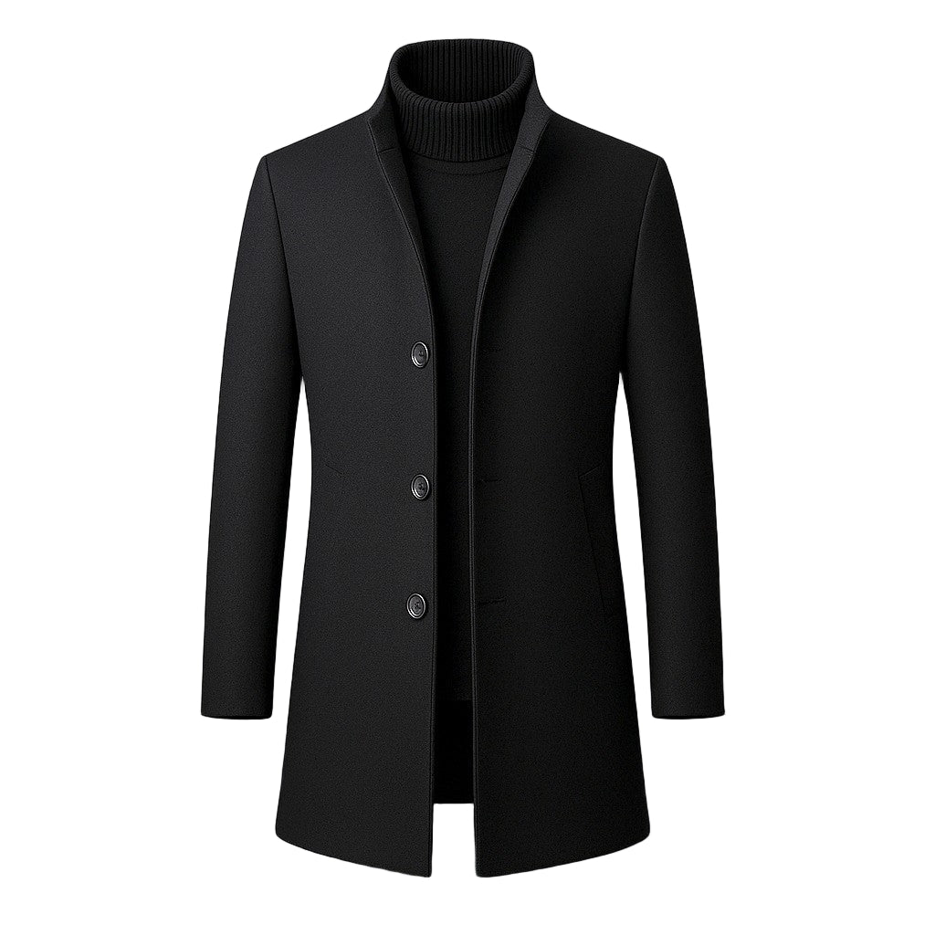 Classic high collar single-breasted coat for men | Adrien -5