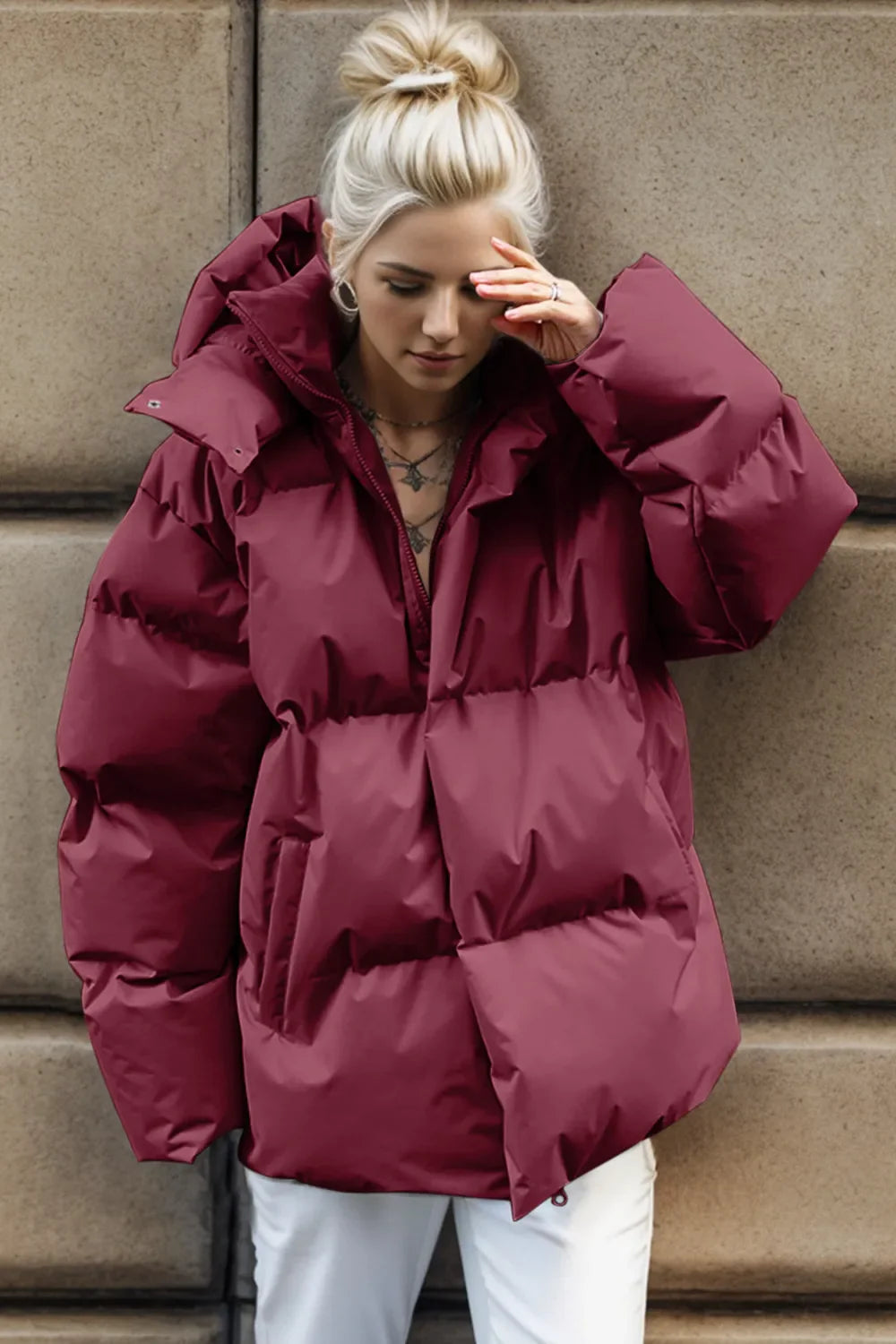 Puffer hooded winter coat warm jacket for women -4
