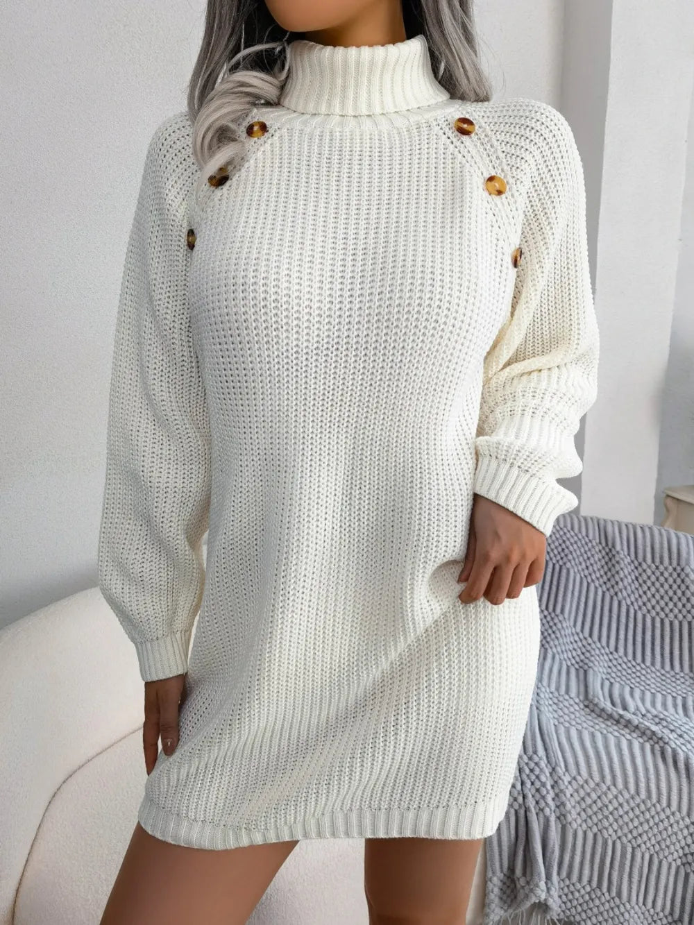 Knit sweater winter long-sleeve belt dress for women -4