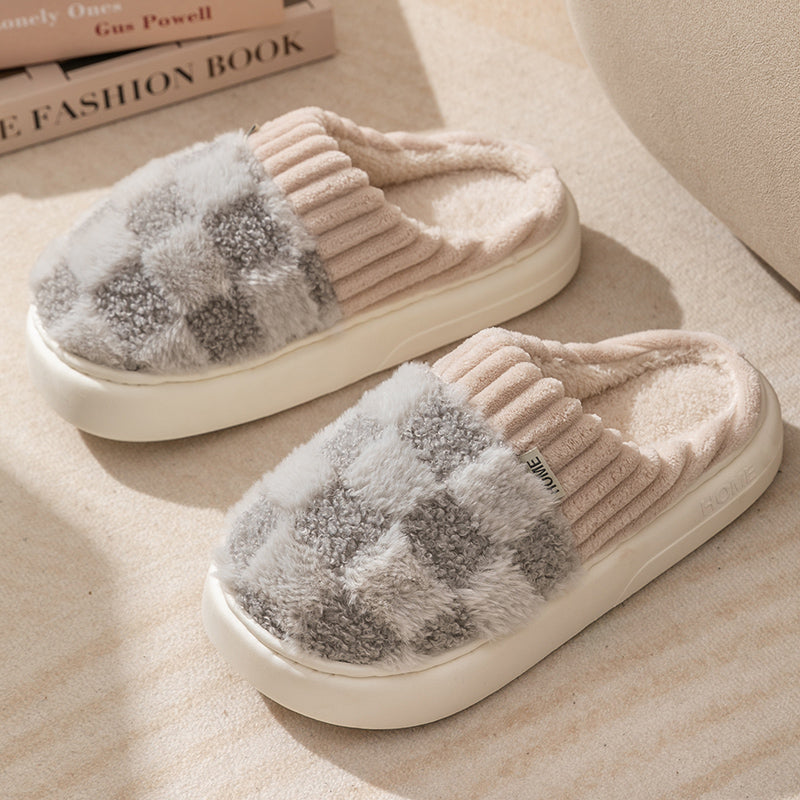 Winter cotton checked slippers for women | Janelle -3