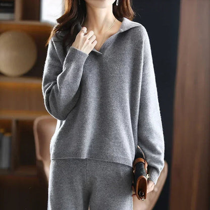 Elegant two-piece lounge polished collar set for women | Selene -9
