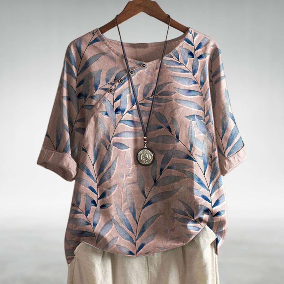 Cotton print leaves shirt for women | Elowen -2