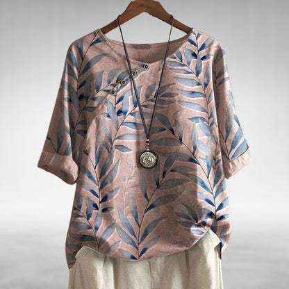 Cotton print leaves shirt for women | Elowen -2