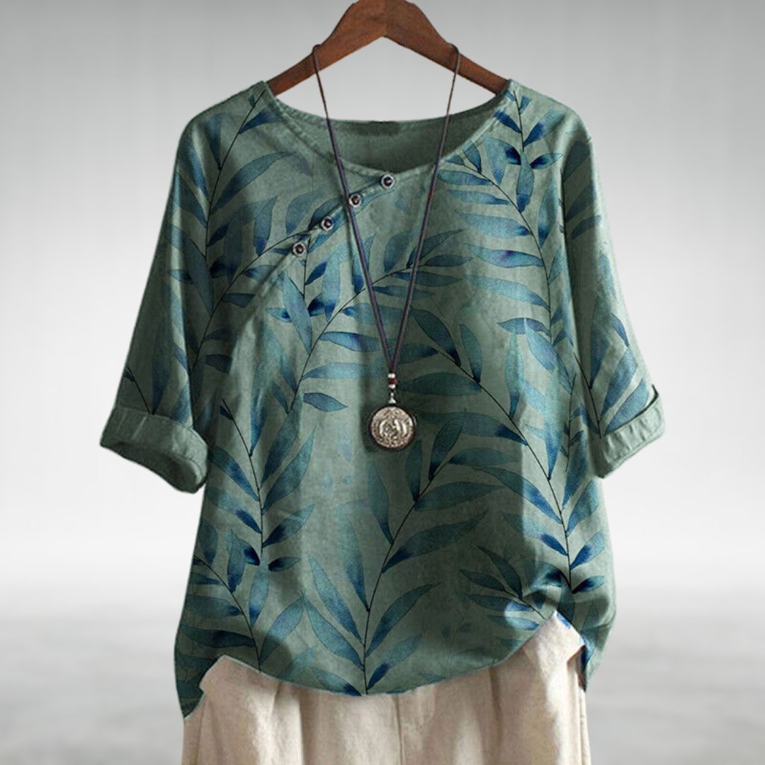 Cotton print leaves shirt for women | Elowen -4