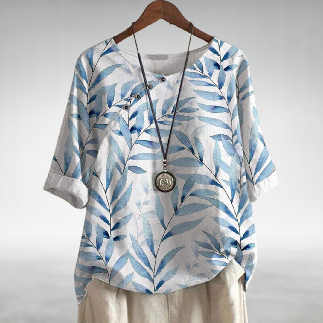 Cotton print leaves shirt for women | Elowen -3