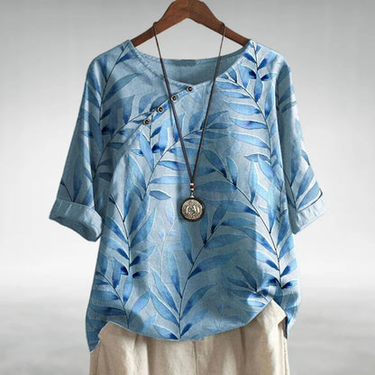 Cotton print leaves shirt for women | Elowen -1