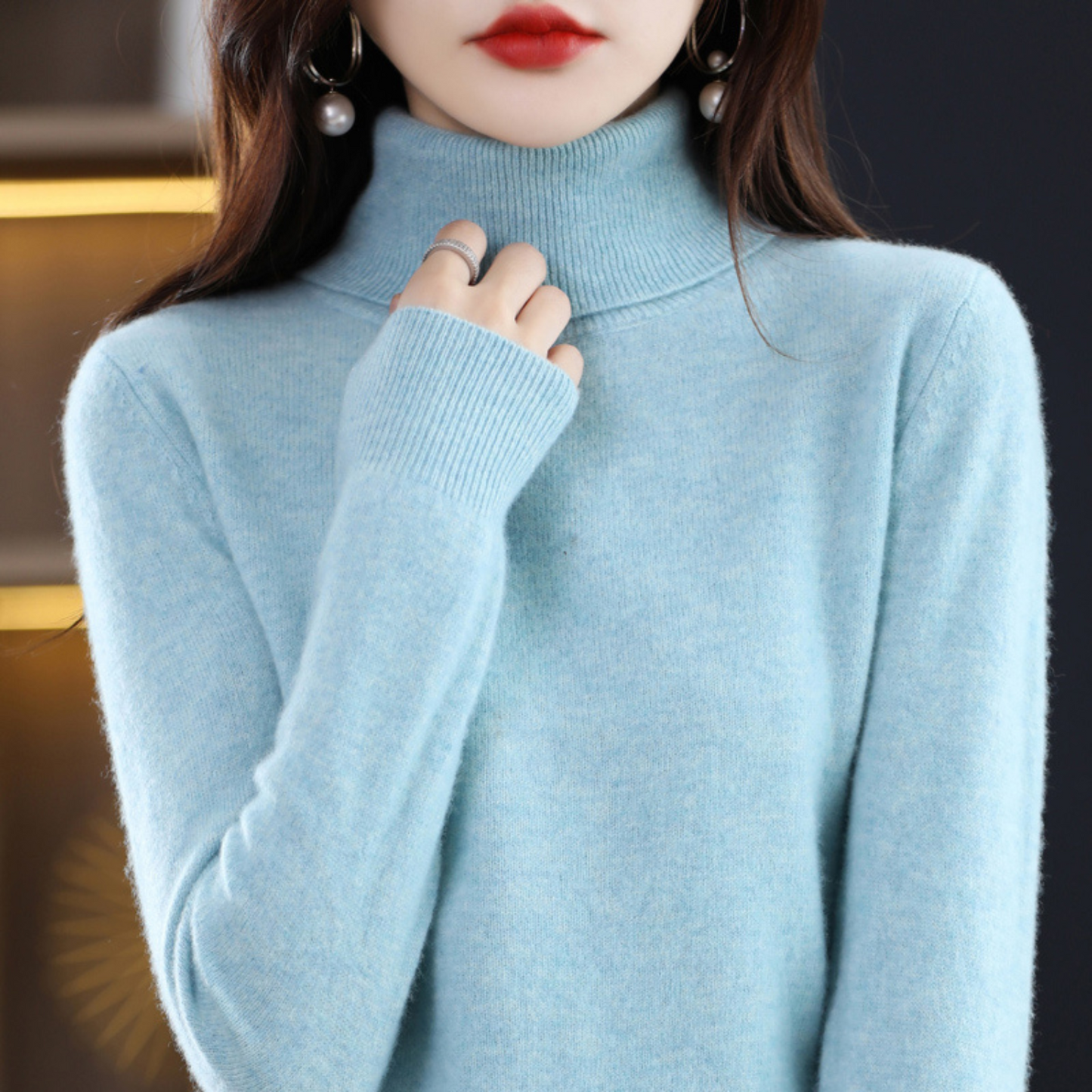 Soft knit sweater classic fit turtleneck for women | Elara -3