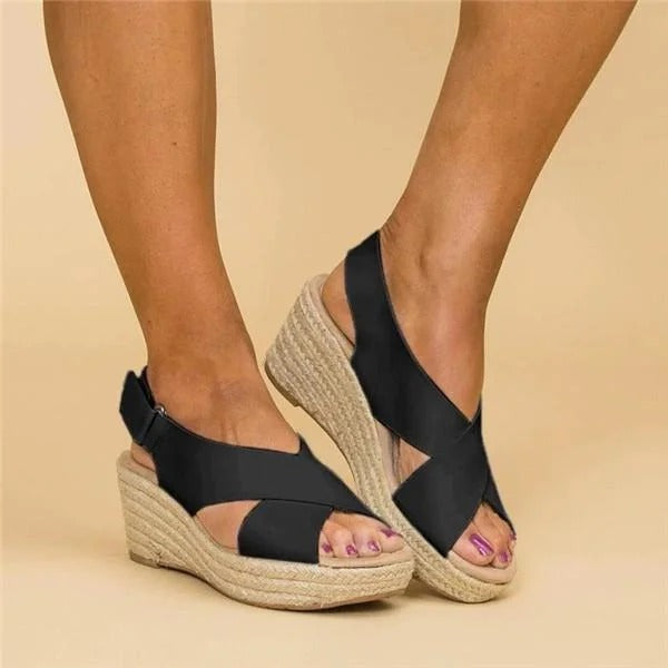 Comfort wedge espadrille cross straps sandals for women | Elara -6