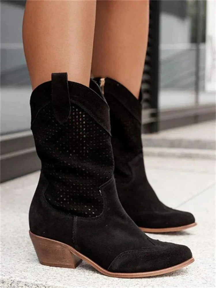 Women’s mid-calf cowboy side zipper boots for women | Marlowe -2