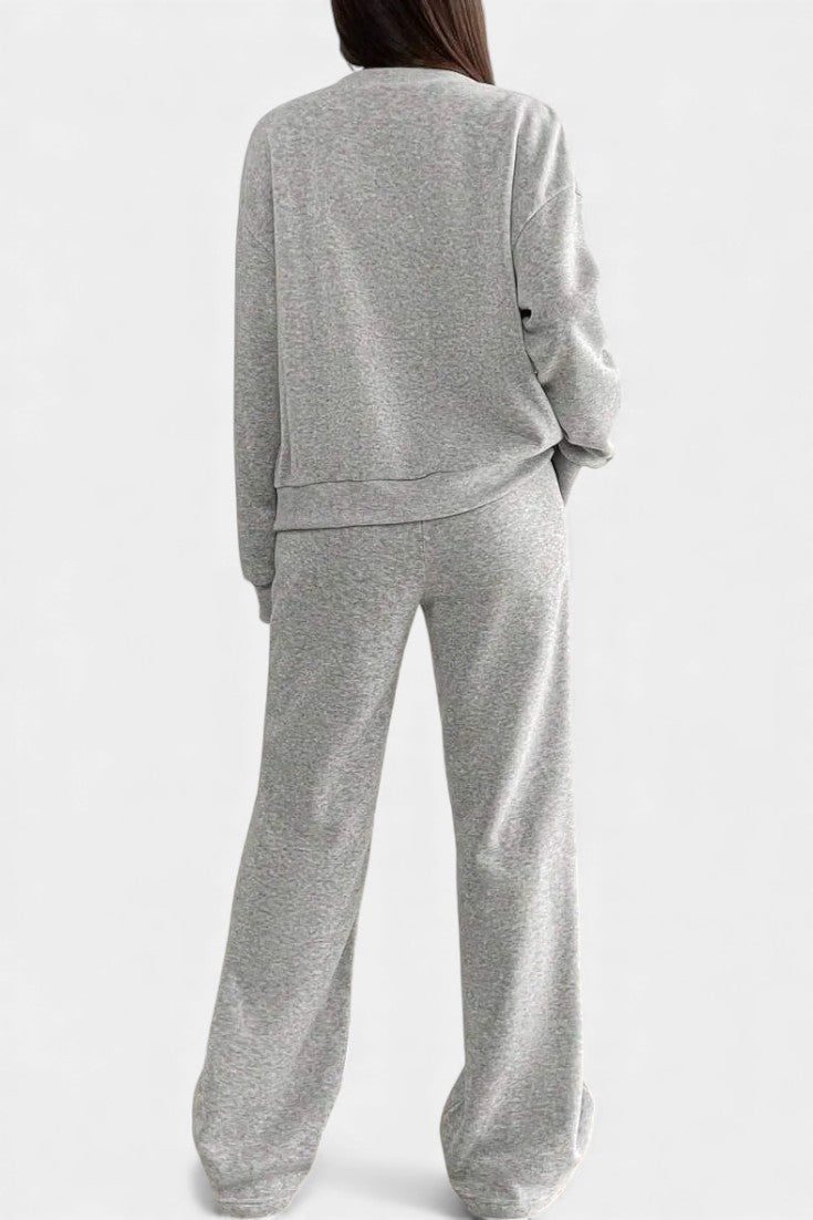 Buttoned cardigan wide-leg trousers set for women | Elvera -5