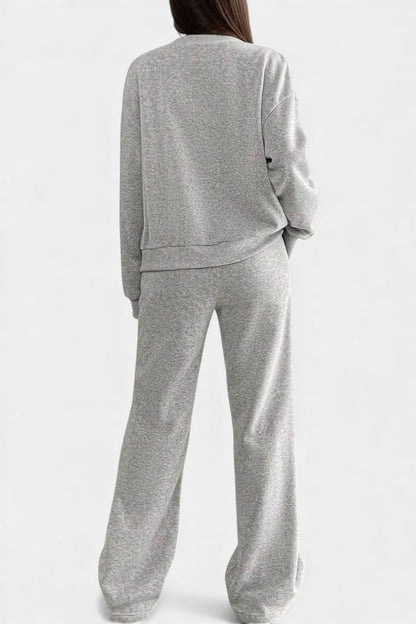 Buttoned cardigan wide-leg trousers set for women | Elvera -5