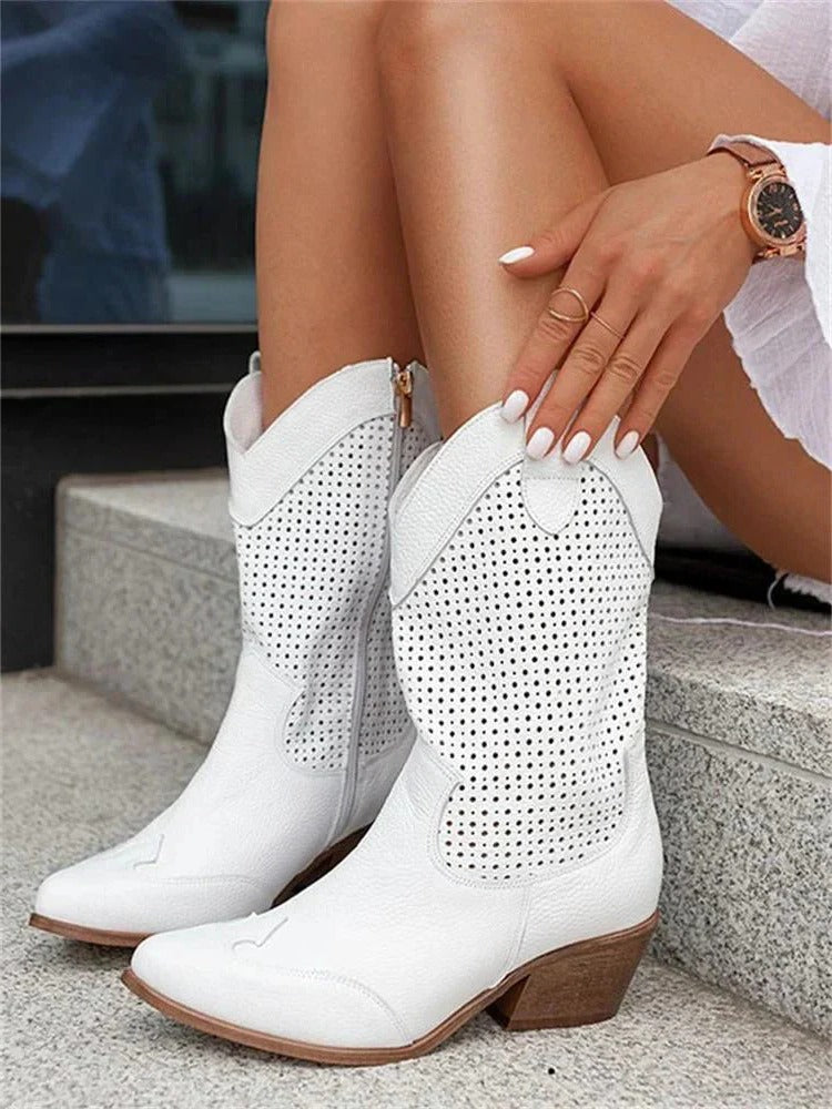 Women’s mid-calf cowboy side zipper boots for women | Marlowe -1