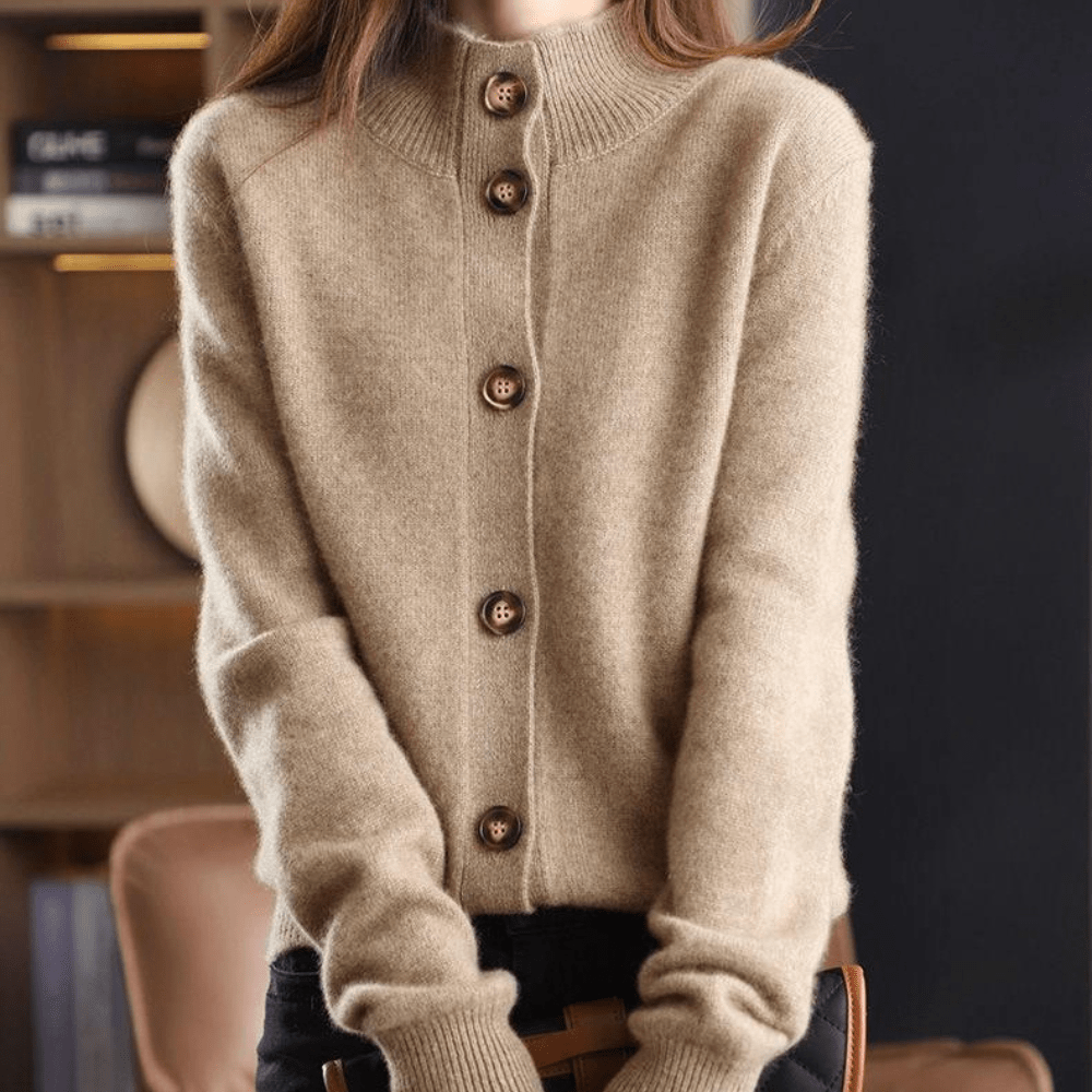 Buttoned retro collar flowy cut cardigan for women | Aveline -2