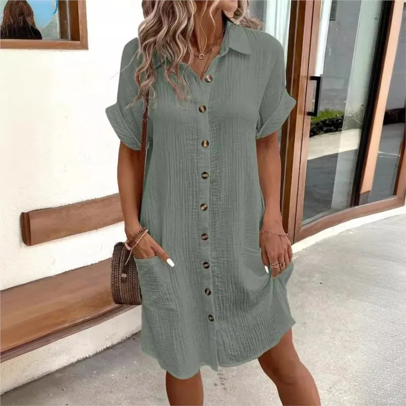 Buttoned cotton dress for women | Sacha -4