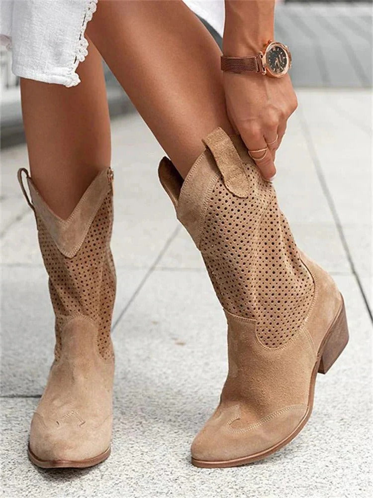 Women’s mid-calf cowboy side zipper boots for women | Marlowe -3