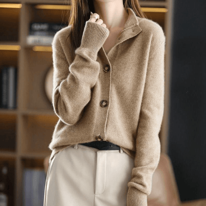 Buttoned retro collar flowy cut cardigan for women | Aveline -6