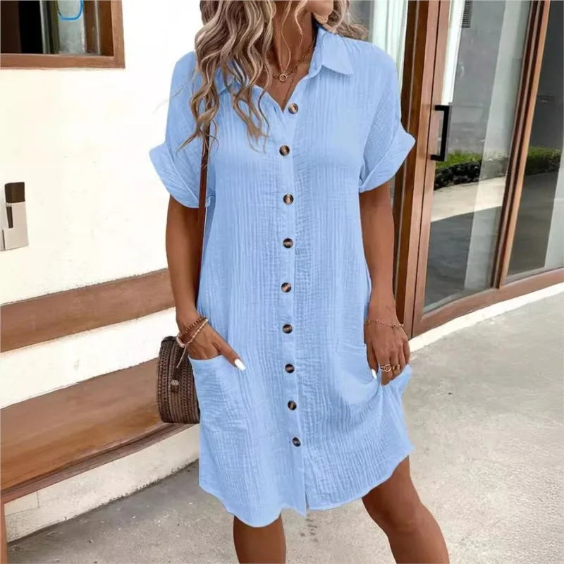 Buttoned cotton dress for women | Sacha -5