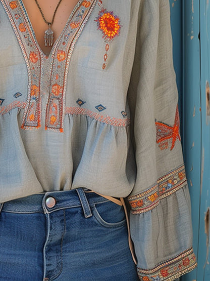 Bohemian embroidered airy summer fit blouse for women | Alora -5