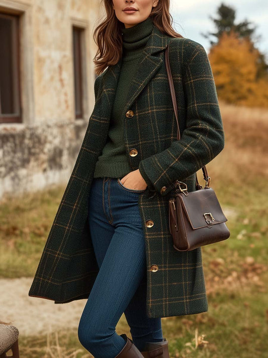 Long plaid tailored silhouette coat for women | Maribel -1