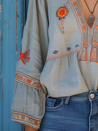 Bohemian embroidered airy summer fit blouse for women | Alora -4