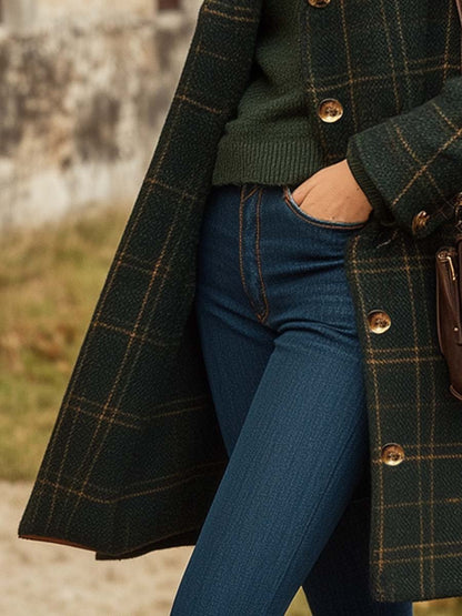 Long plaid tailored silhouette coat for women | Maribel -3