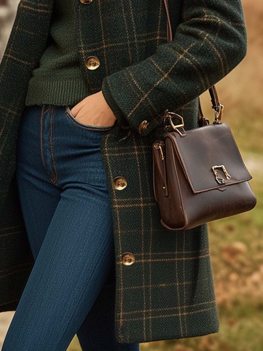 Long plaid tailored silhouette coat for women | Maribel -4
