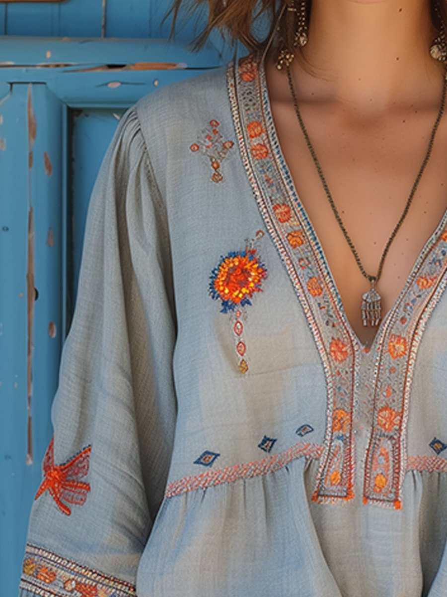 Bohemian embroidered airy summer fit blouse for women | Alora -3