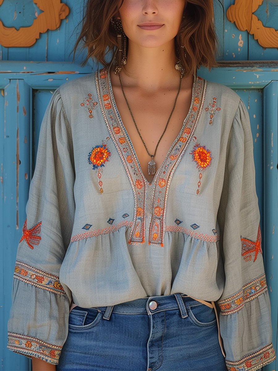 Bohemian embroidered airy summer fit blouse for women | Alora -1