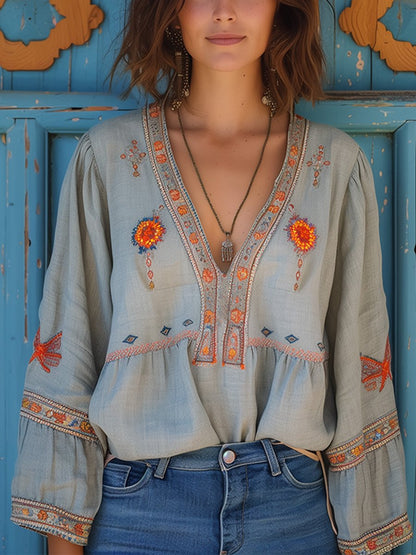 Bohemian embroidered airy summer fit blouse for women | Alora -1