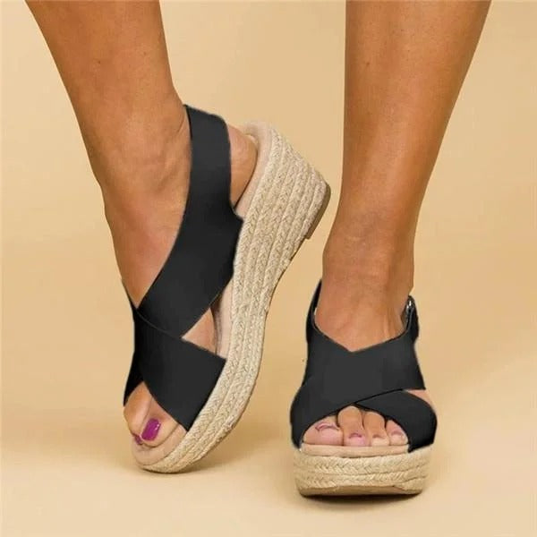 Comfort wedge espadrille cross straps sandals for women | Elara -5
