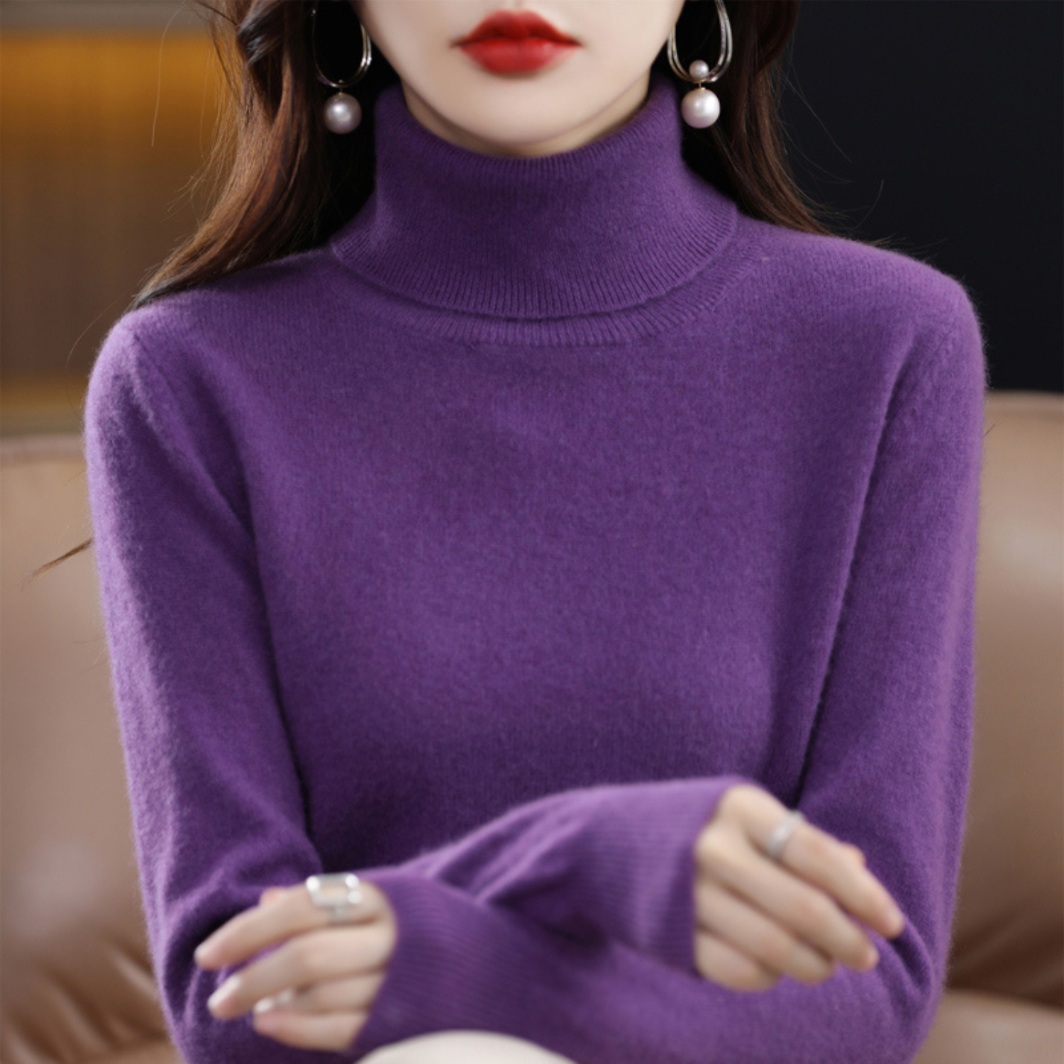 Soft knit sweater classic fit turtleneck for women | Elara -4