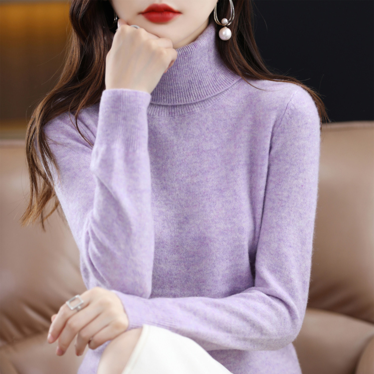 Soft knit sweater classic fit turtleneck for women | Elara -5