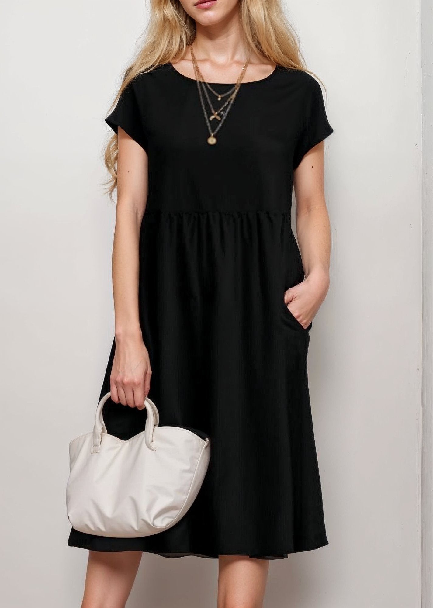 Mi-long casual cotton dress for women | Soline -2