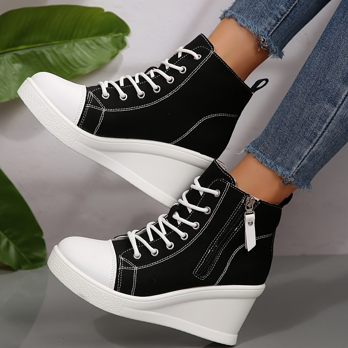 Uptown canvas wedge sneaker trainers for women | Solara -2